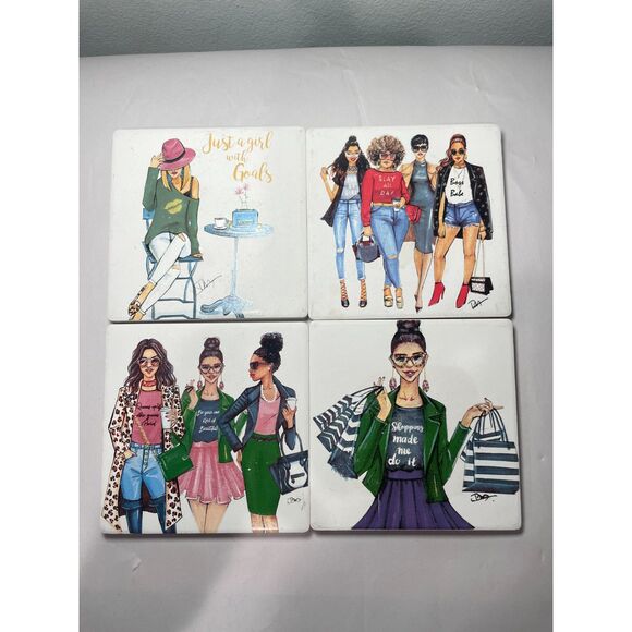 Rongrong DeVoe 4 coasters Girl Power Friends Fashionista Goals Fashion‎ Inspire - Picture 1 of 5